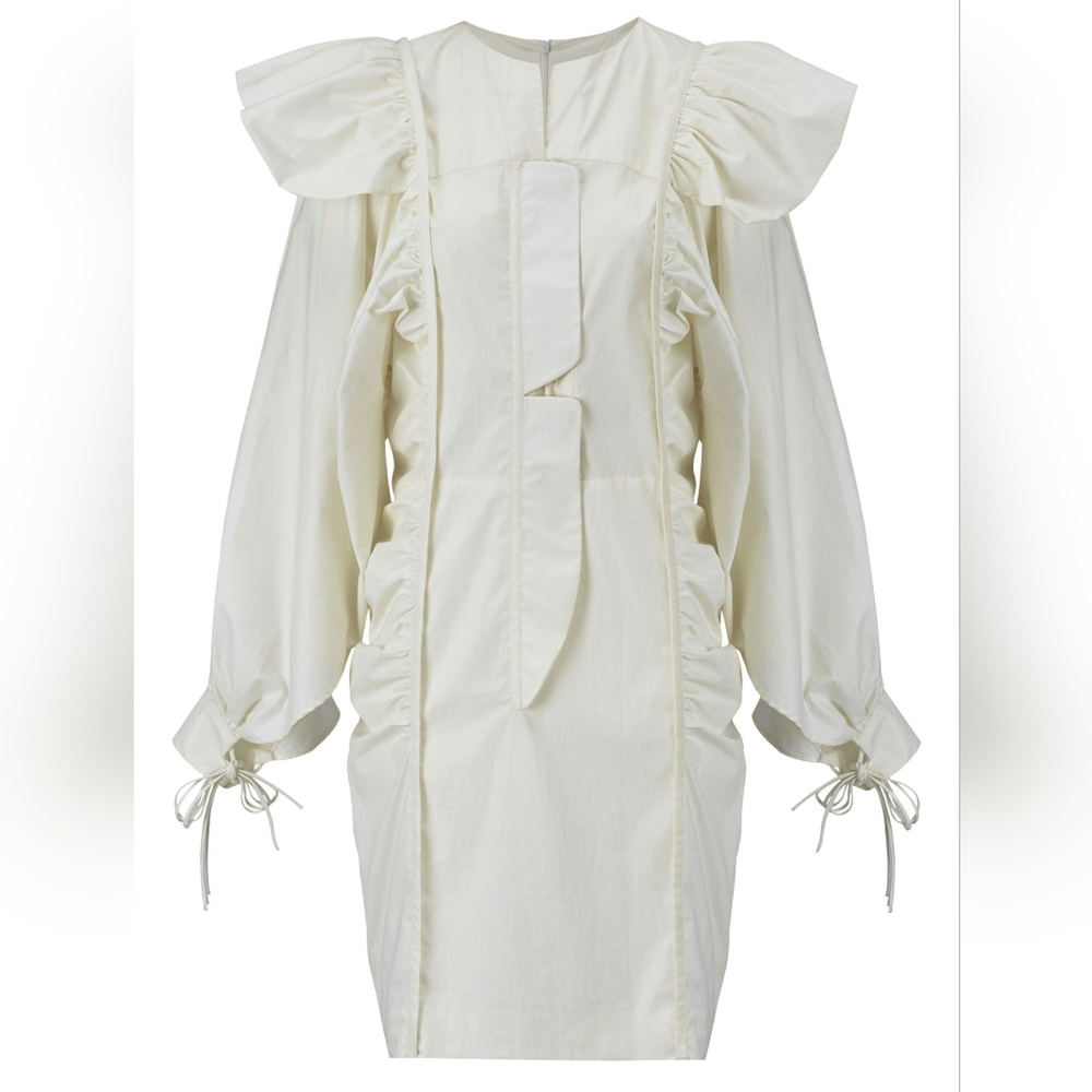 Mango Committed Organic Cotton Dress – White, Puff Sleeves, Like New